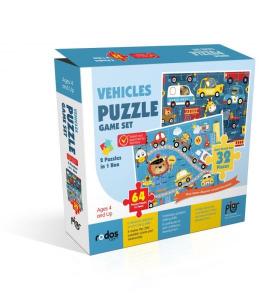 Vehicles Puzzle Game Set - 2 Puzzles in 1 Box - 64 Pieces Puzzle in Total - Ages 4+