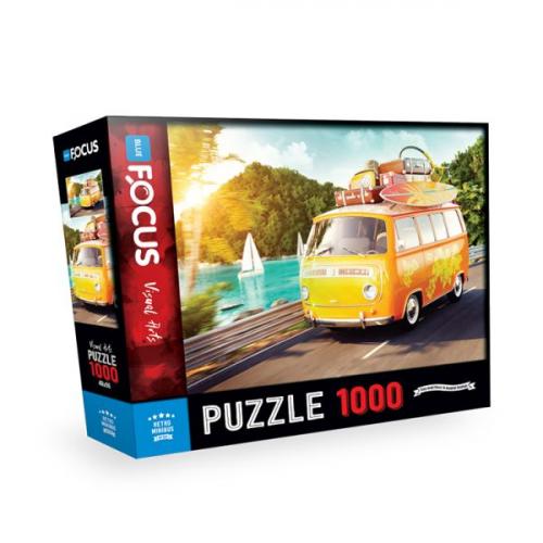 Kurye Kitabevi - Blue Focus 1000 Parça Puzzle Retro Minibus