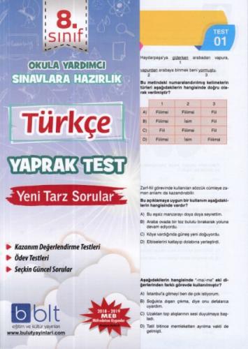 Kurye Kitabevi - Bulut Eğitim 8. Sınıf Türkçe Yaprak Test-YENİ