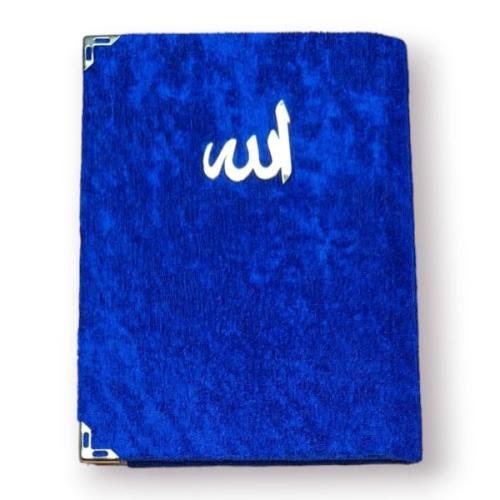 Çanta Boy Kadife Kapaklı Yasin Kitabı Süngerli 128 Sayfa Saks Mavi Ren