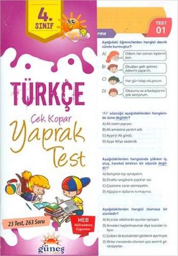 Kurye Kitabevi - Güneş 4. Sınıf Türkçe Çek Kopar Yaprak Test-YENİ
