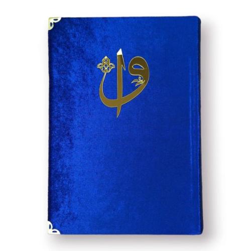 Orta Boy Kadife Kapaklı Kuranı Kerim Saks Mavi Renk