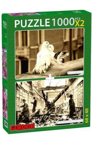Kurye Kitabevi - Romantic Pigeons-London Library 2 X 1000 Puzzle
