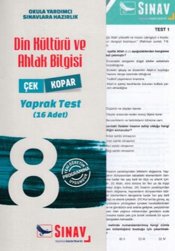 Sınav 8. Sınıf Din Kültürü ve Ahlak Bilgisi Çek Kopar Yaprak Test (Yeni)
