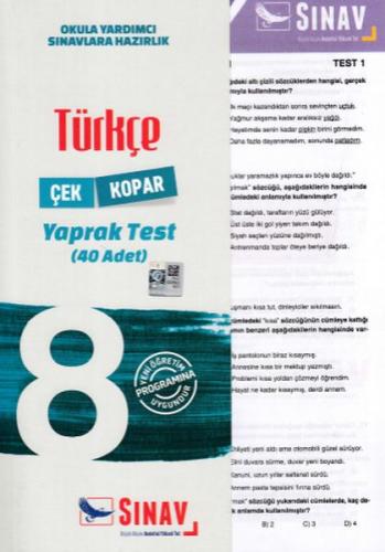 Kurye Kitabevi - Sınav 8. Sınıf Türkçe Çek Kopar Yaprak Test 40 Adet-Y