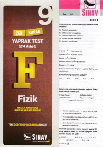 Kurye Kitabevi - Sınav 9. Sınıf Fizik Çek Kopar Yaprak Test 24 Adet-YE