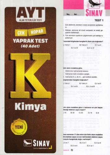 Kurye Kitabevi - Sınav AYT Kimya Çek Kopar Yaprak Test 40 Adet-YENİ
