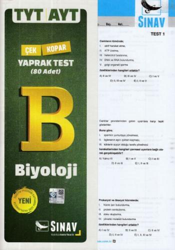 Kurye Kitabevi - Sınav TYT-AYT Biyoloji Çek Kopar Yaprak Test 80 Adet-