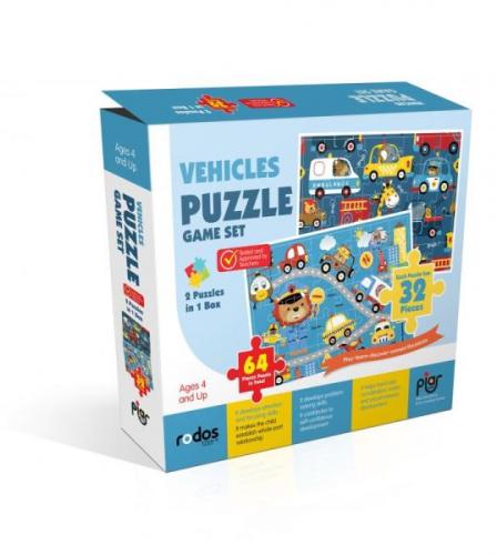 Kurye Kitabevi - Vehicles Puzzle Game Set - 2 Puzzles in 1 Box - 64 Pi